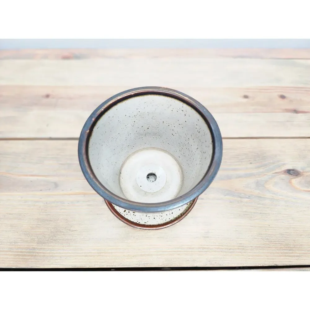 VintageOtagiri Stoneware Flower Pot Planter Hand Painted Flowers Drain Hole 5”